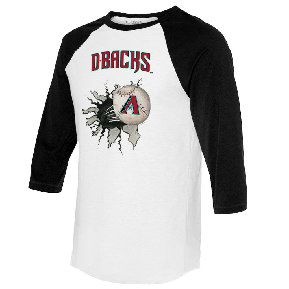 Arizona Diamondbacks Tiny Turnip Women's Baseball Tear 3/4-Sleeve Raglan T-Shirt White/Black