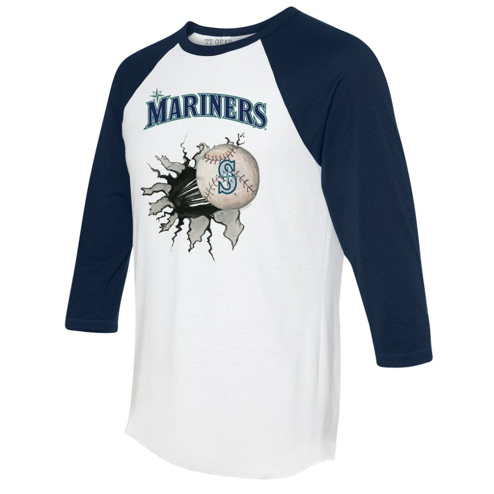 Seattle Mariners Tiny Turnip Women's Baseball Tear 3/4-Sleeve Raglan T-Shirt White/Navy
