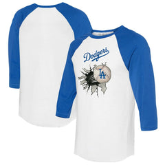 Los Angeles Dodgers Tiny Turnip Women's Baseball Tear 3/4-Sleeve Raglan T-Shirt White/Royal