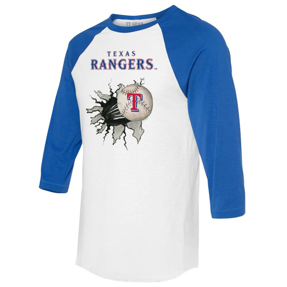 Texas Rangers Tiny Turnip Women's Baseball Tear 3/4-Sleeve Raglan T-Shirt White/Royal