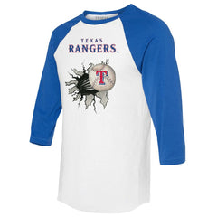 Texas Rangers Tiny Turnip Women's Baseball Tear 3/4-Sleeve Raglan T-Shirt White/Royal