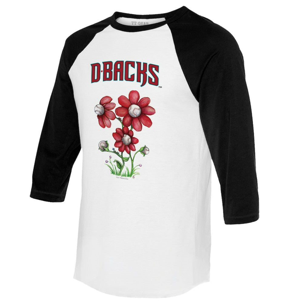 Arizona Diamondbacks Tiny Turnip Women's Blooming Baseballs 3/4-Sleeve Raglan T-Shirt White/Black