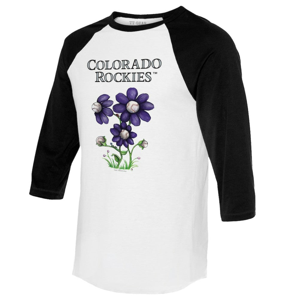 Colorado Rockies Tiny Turnip Women's Blooming Baseballs 3/4-Sleeve Raglan T-Shirt White/Black
