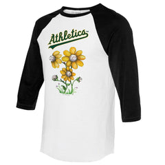 Athletics Tiny Turnip Women's Blooming Baseballs 3/4-Sleeve Raglan T-Shirt White/Black