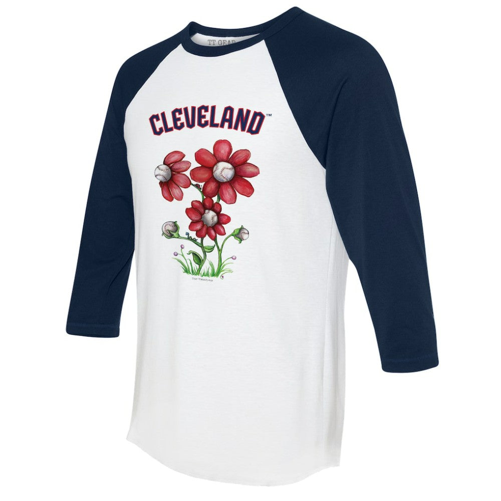 Cleveland Guardians Tiny Turnip Women's Blooming Baseballs 3/4-Sleeve Raglan T-Shirt White/Navy
