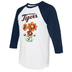 Detroit Tigers Tiny Turnip Women's Blooming Baseballs 3/4-Sleeve Raglan T-Shirt White/Navy