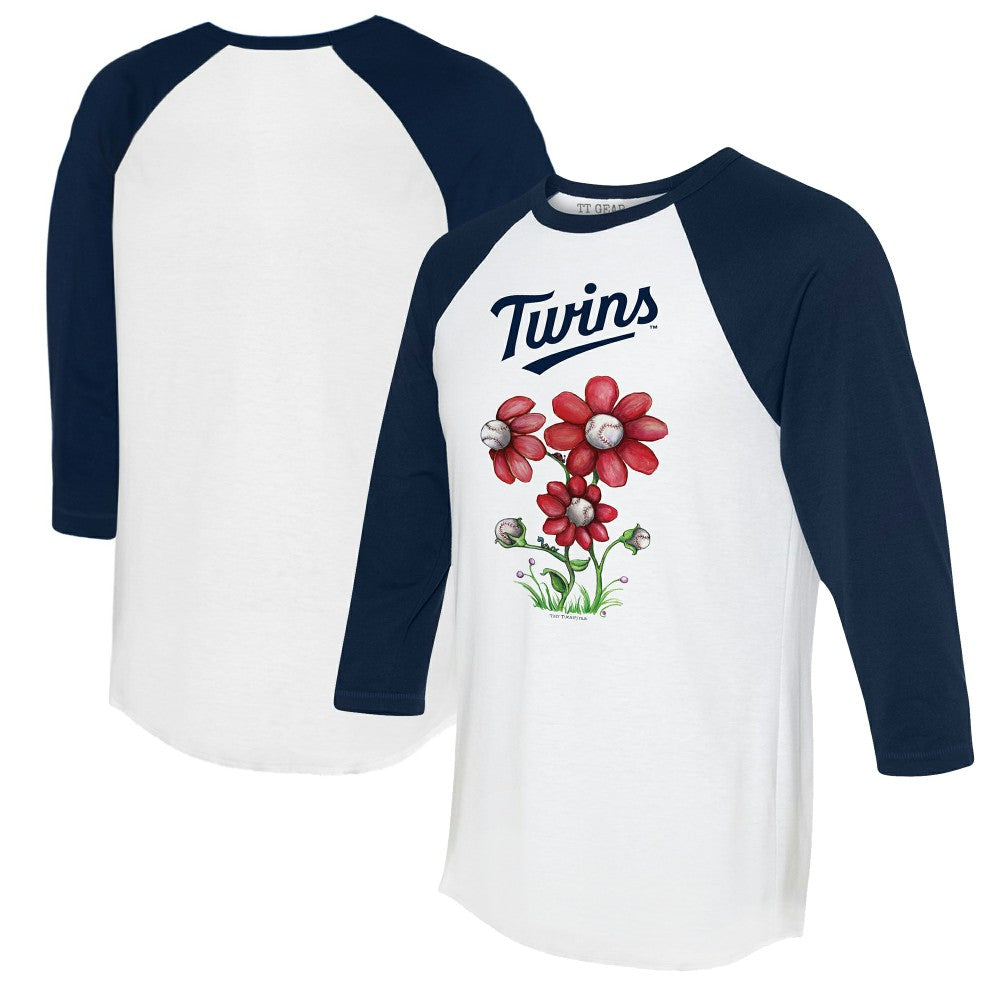 Minnesota Twins Tiny Turnip Women's Blooming Baseballs 3/4-Sleeve Raglan T-Shirt White/Navy