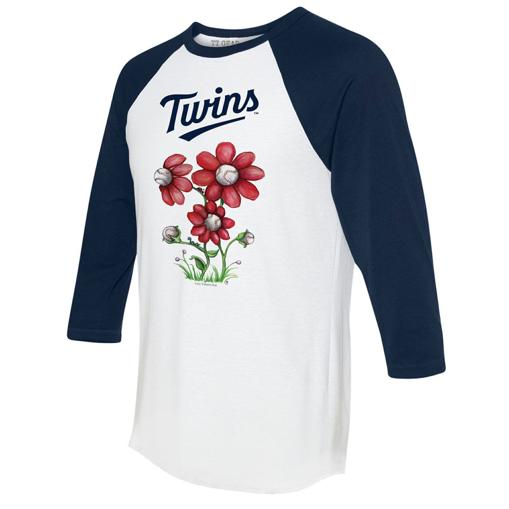 Minnesota Twins Tiny Turnip Women's Blooming Baseballs 3/4-Sleeve Raglan T-Shirt White/Navy