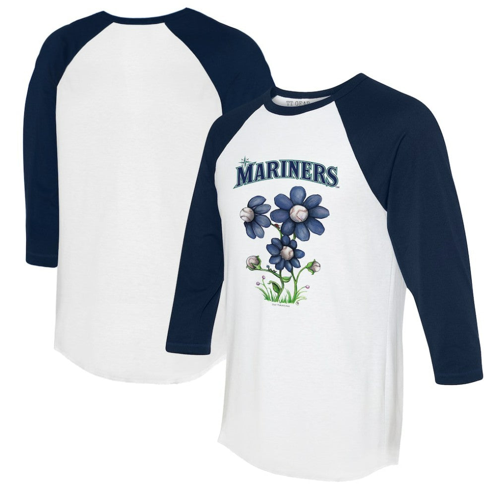 Seattle Mariners Tiny Turnip Women's Blooming Baseballs 3/4-Sleeve Raglan T-Shirt White/Navy
