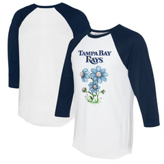 Tampa Bay Rays Tiny Turnip Women's Blooming Baseballs 3/4-Sleeve Raglan T-Shirt White/Navy