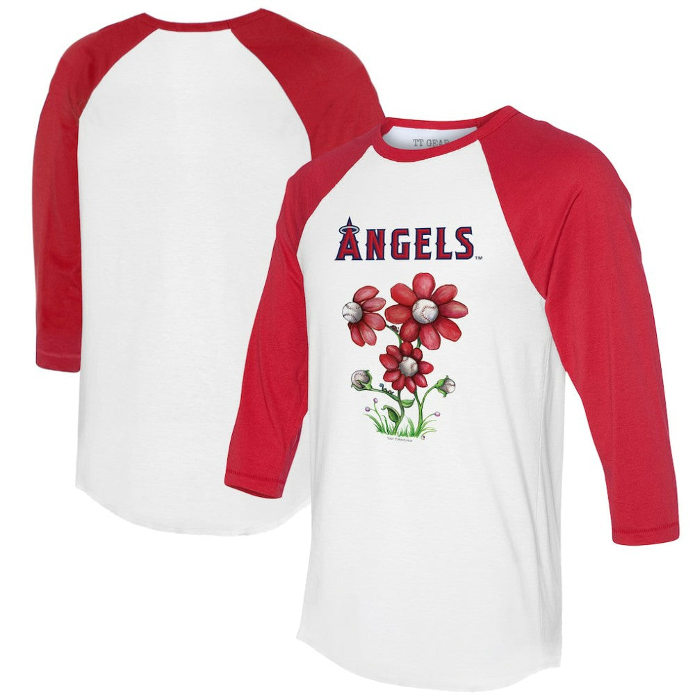 Los Angeles Angels Tiny Turnip Women's Blooming Baseballs 3/4-Sleeve Raglan T-Shirt White/Red