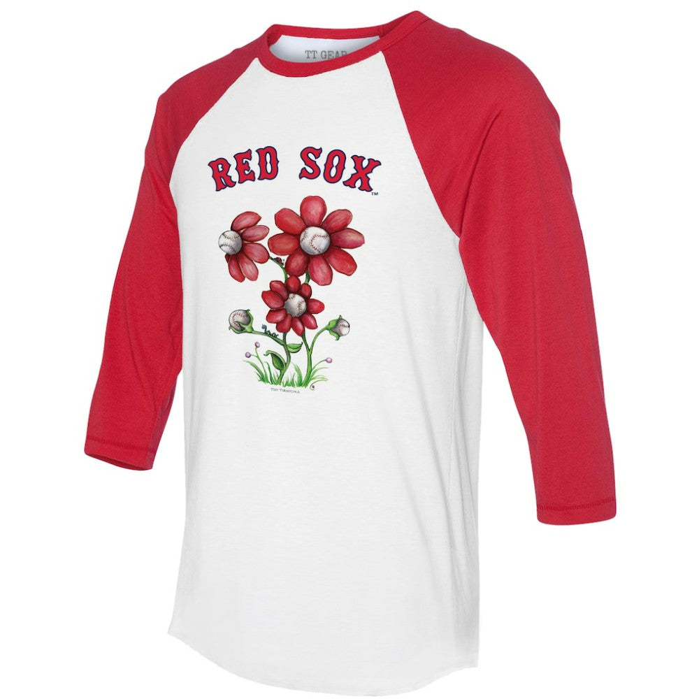 Boston Red Sox Tiny Turnip Women's Blooming Baseballs 3/4-Sleeve Raglan T-Shirt White/Red