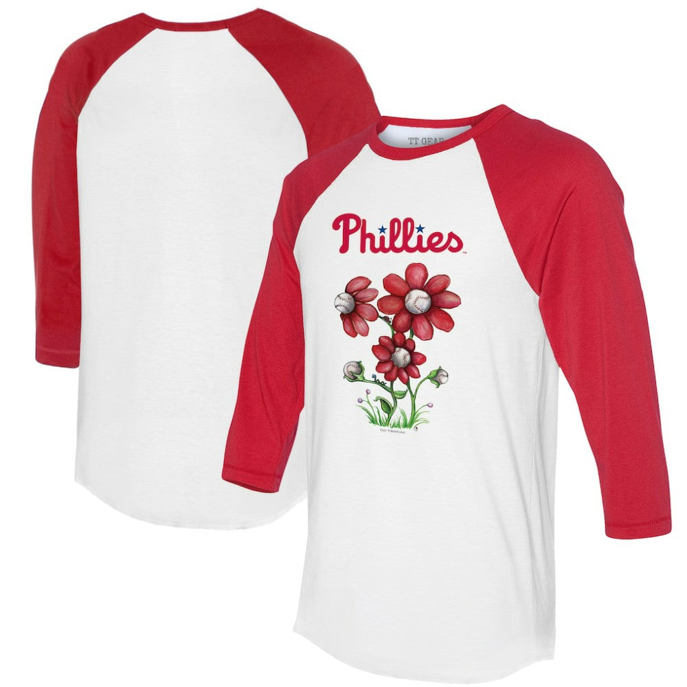 Philadelphia Phillies Tiny Turnip Women's Blooming Baseballs 3/4-Sleeve Raglan T-Shirt White/Red
