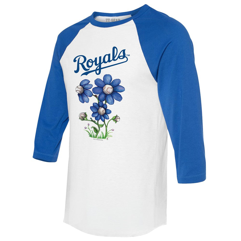 Kansas City Royals Tiny Turnip Women's Blooming Baseballs 3/4-Sleeve Raglan T-Shirt White/Royal