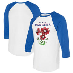 Texas Rangers Tiny Turnip Women's Blooming Baseballs 3/4-Sleeve Raglan T-Shirt White/Royal