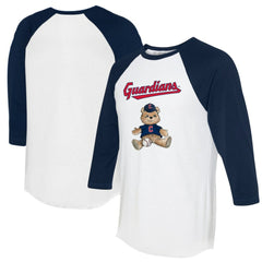 Cleveland Guardians Tiny Turnip Women's Teddy Boy 3/4-Sleeve Raglan T-Shirt White/Navy