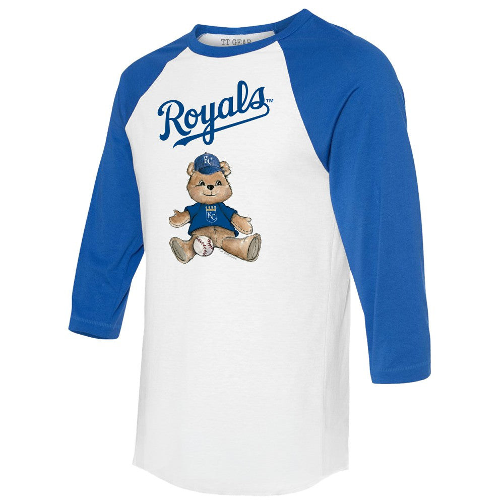 Kansas City Royals Tiny Turnip Women's Teddy Boy 3/4-Sleeve Raglan T-Shirt White/Royal