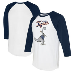Detroit Tigers Tiny Turnip Women's Bronto 3/4-Sleeve Raglan T-Shirt White/Navy