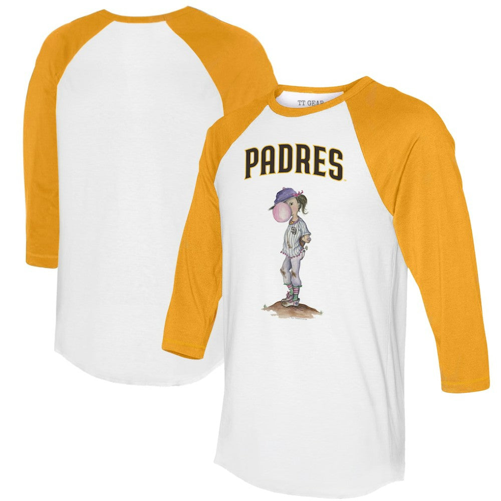 San Diego Padres Tiny Turnip Women's Bubbles 3/4-Sleeve Raglan T-Shirt White/Gold