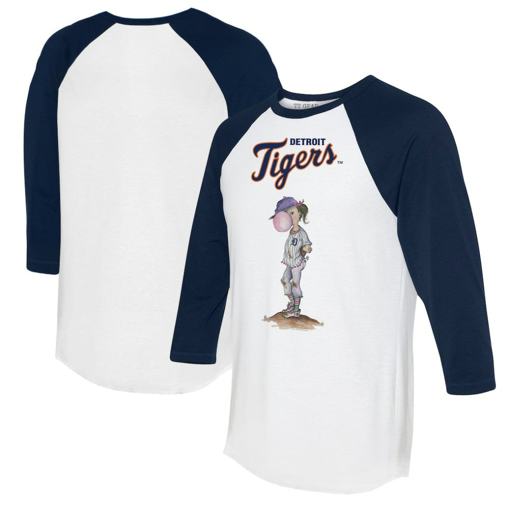 Detroit Tigers Tiny Turnip Women's Bubbles 3/4-Sleeve Raglan T-Shirt White/Navy