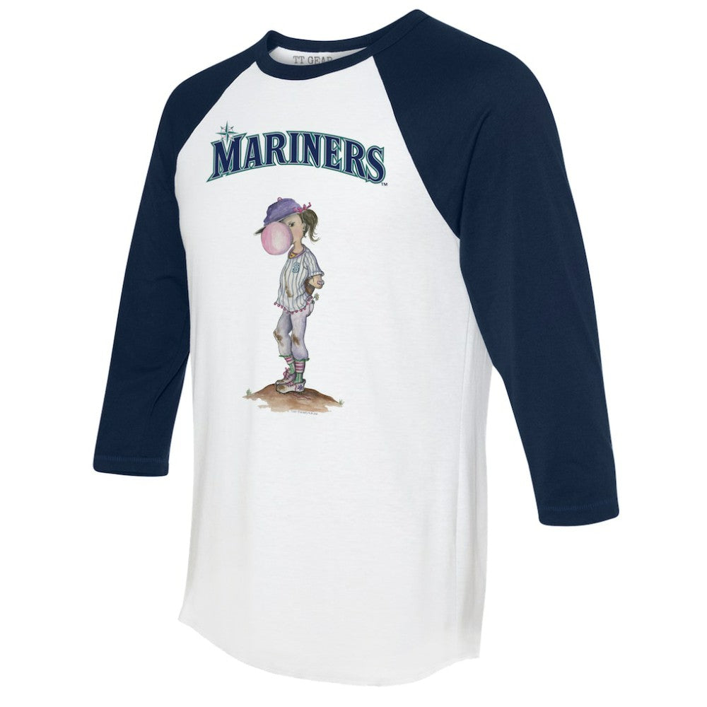 Seattle Mariners Tiny Turnip Women's Bubbles 3/4-Sleeve Raglan T-Shirt White/Navy