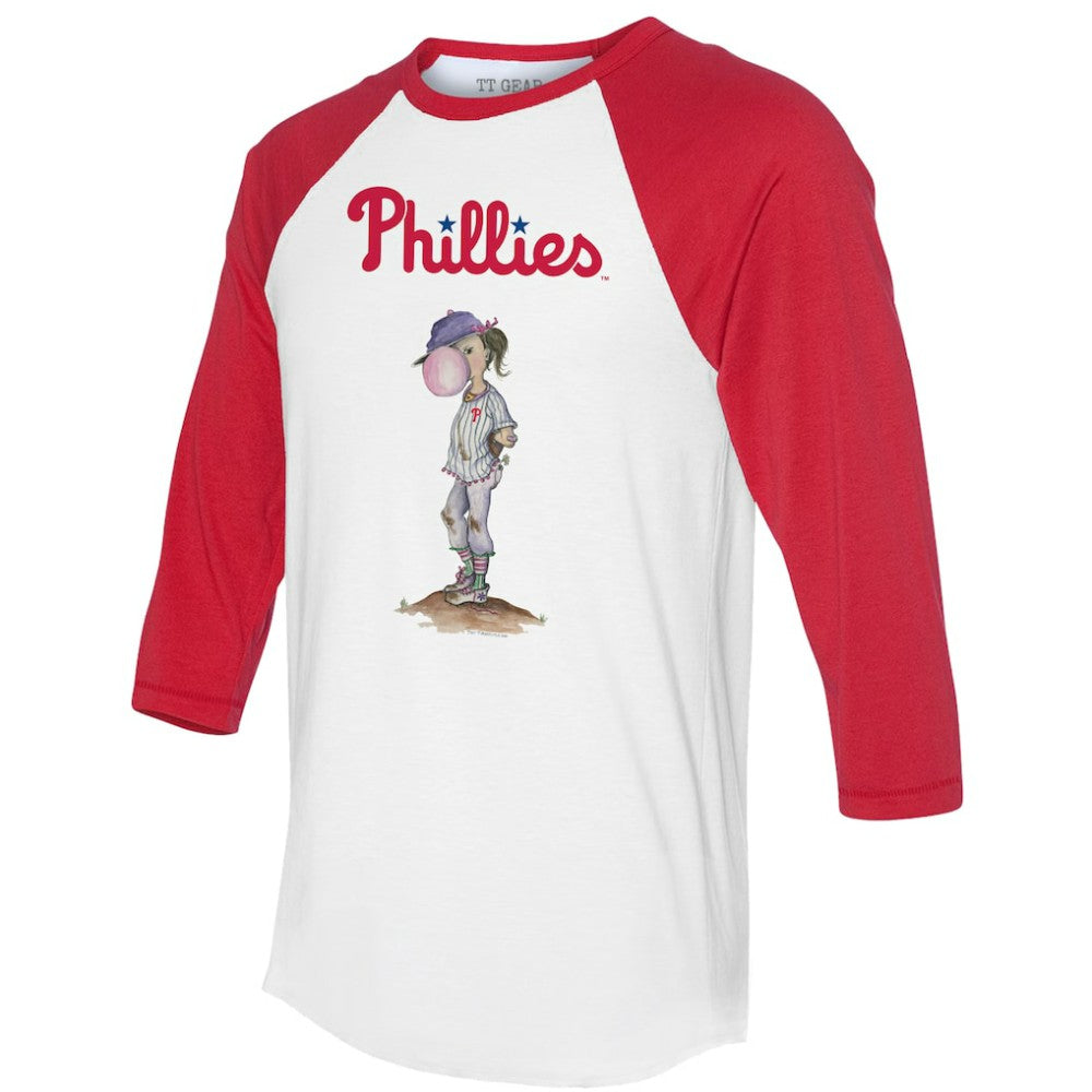 Philadelphia Phillies Tiny Turnip Women's Bubbles 3/4-Sleeve Raglan T-Shirt White/Red