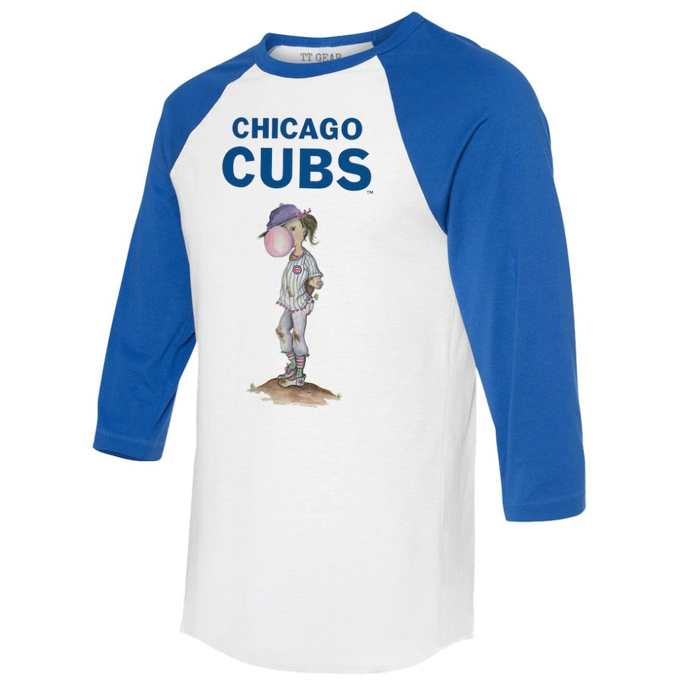Chicago Cubs Tiny Turnip Women's Bubbles 3/4-Sleeve Raglan T-Shirt White/Royal