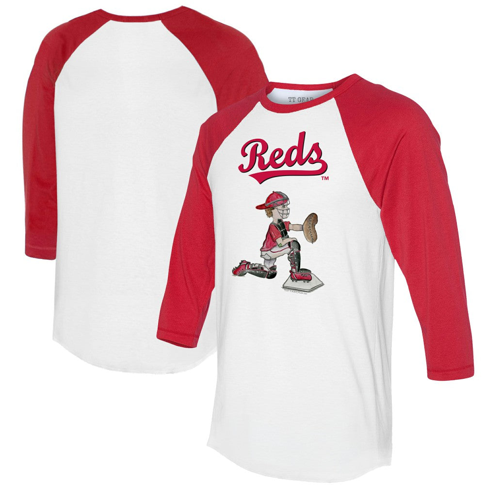 Cincinnati Reds Tiny Turnip Women's Caleb 3/4-Sleeve Raglan T-Shirt White/Red