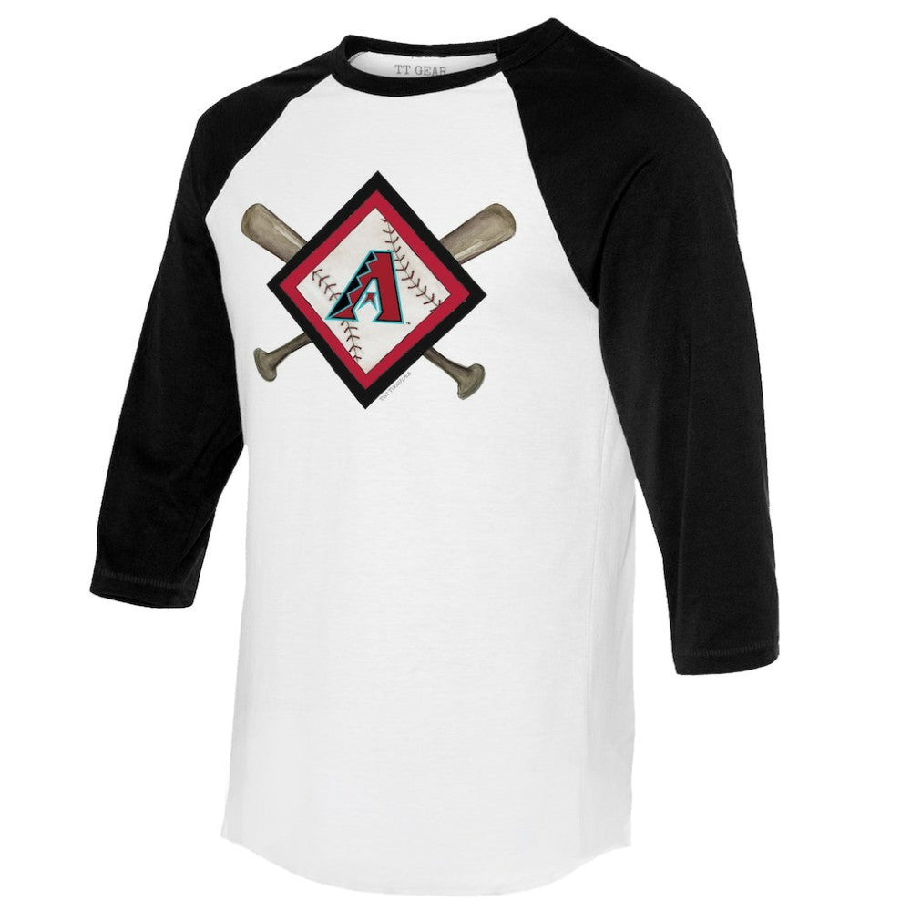 Arizona Diamondbacks Tiny Turnip Women's Diamond Cross Bats 3/4-Sleeve Raglan T-Shirt White/Black