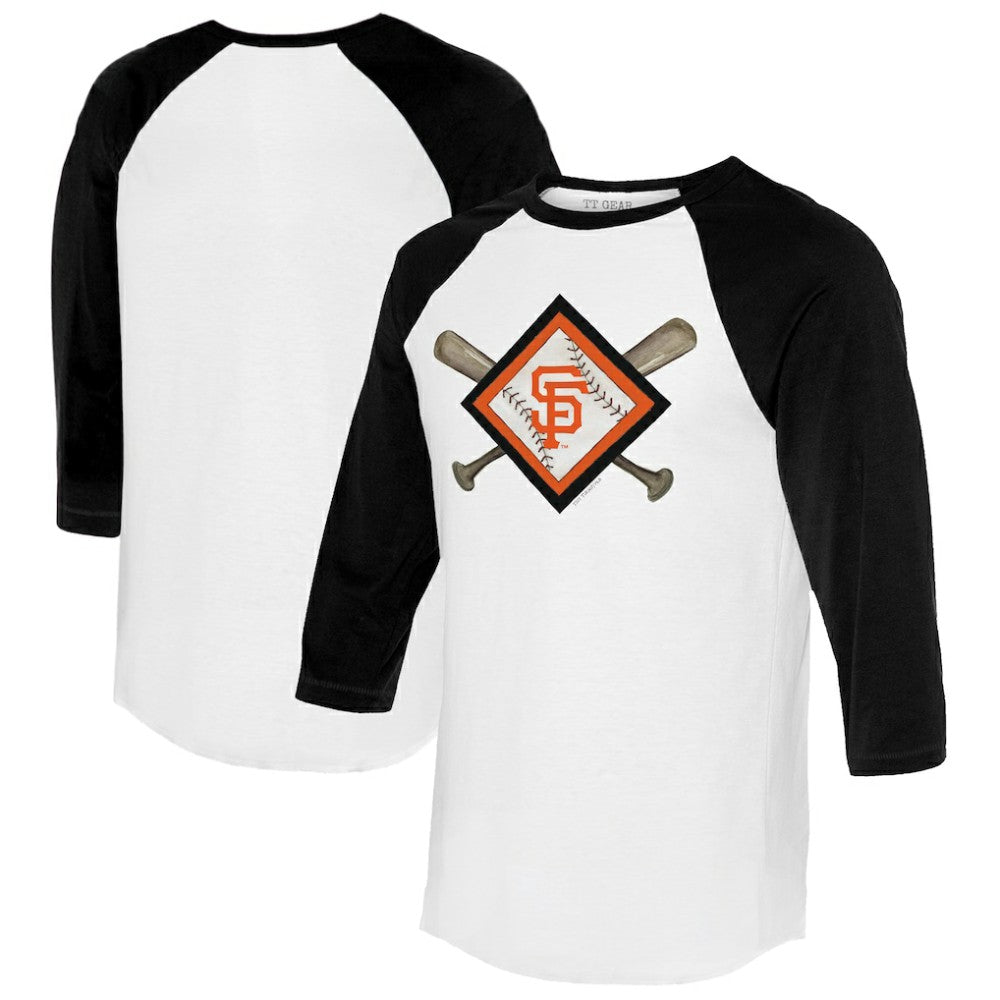 San Francisco Giants Tiny Turnip Women's Diamond Cross Bats 3/4-Sleeve Raglan T-Shirt White/Black