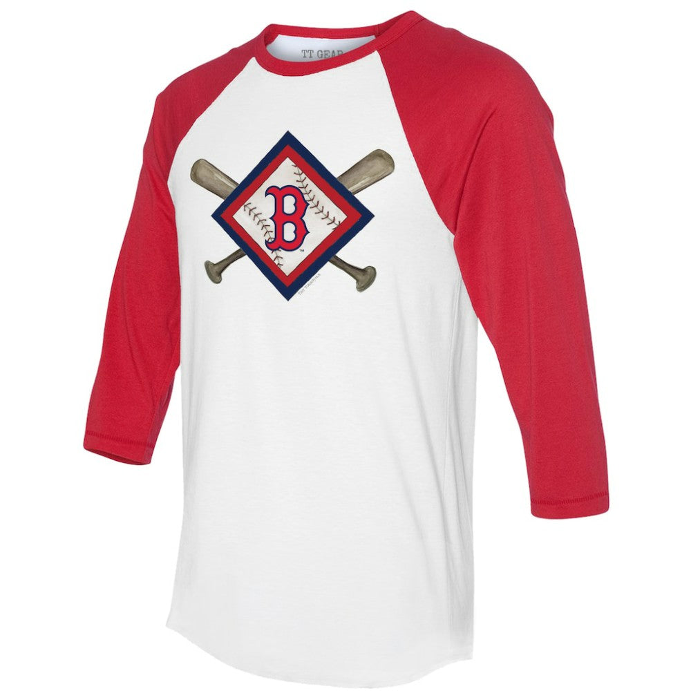 Boston Red Sox Tiny Turnip Women's Diamond Cross Bats 3/4-Sleeve Raglan T-Shirt White/Red
