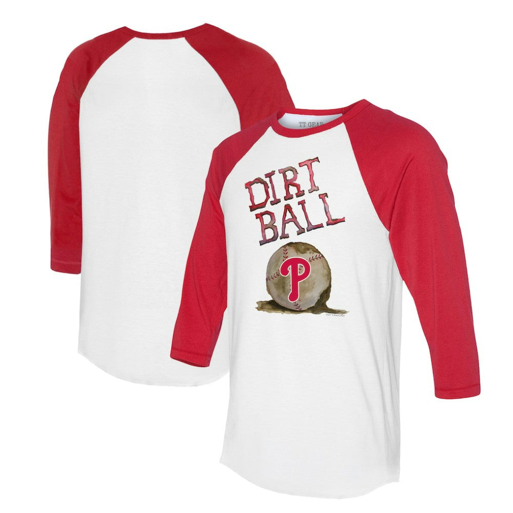 Philadelphia Phillies Tiny Turnip Women's Dirt Ball 3/4-Sleeve Raglan T-Shirt White/Red