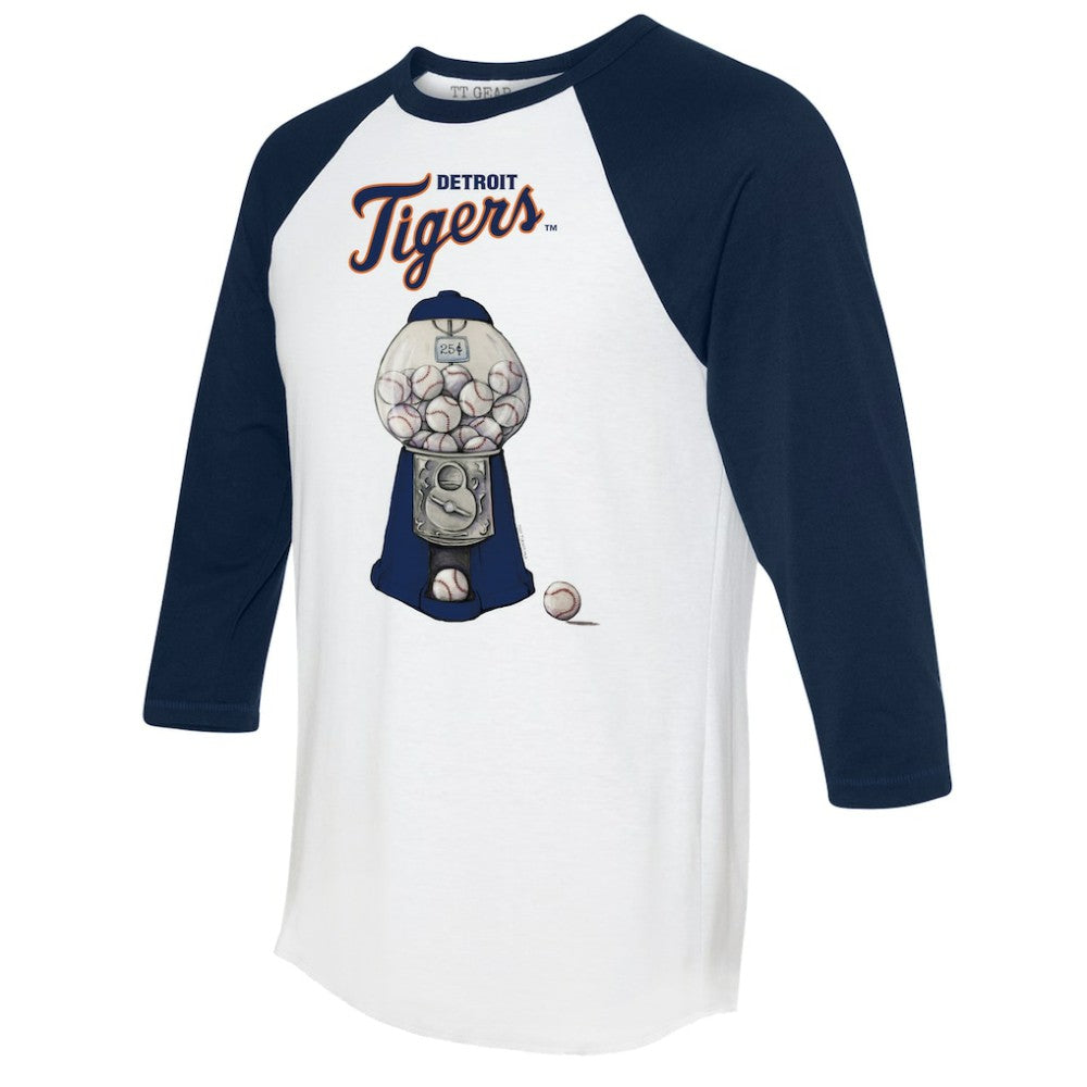 Detroit Tigers Tiny Turnip Women's Gumball Machine 3/4-Sleeve Raglan T-Shirt White/Navy