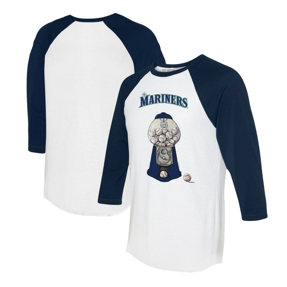 Seattle Mariners Tiny Turnip Women's Gumball Machine 3/4-Sleeve Raglan T-Shirt White/Navy