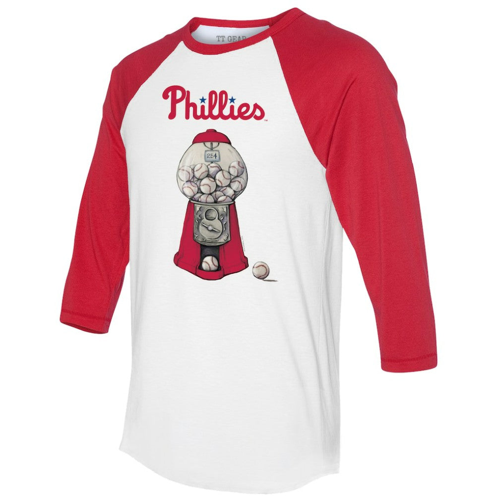 Philadelphia Phillies Tiny Turnip Women's Gumball Machine 3/4-Sleeve Raglan T-Shirt White/Red