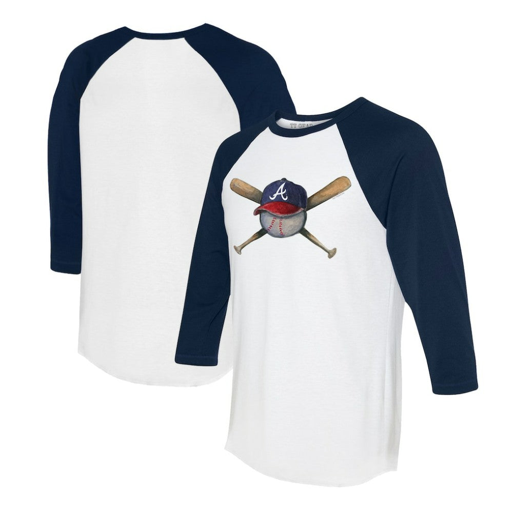 Atlanta Braves Tiny Turnip Women's Hat Crossbats 3/4-Sleeve Raglan T-Shirt White/Navy