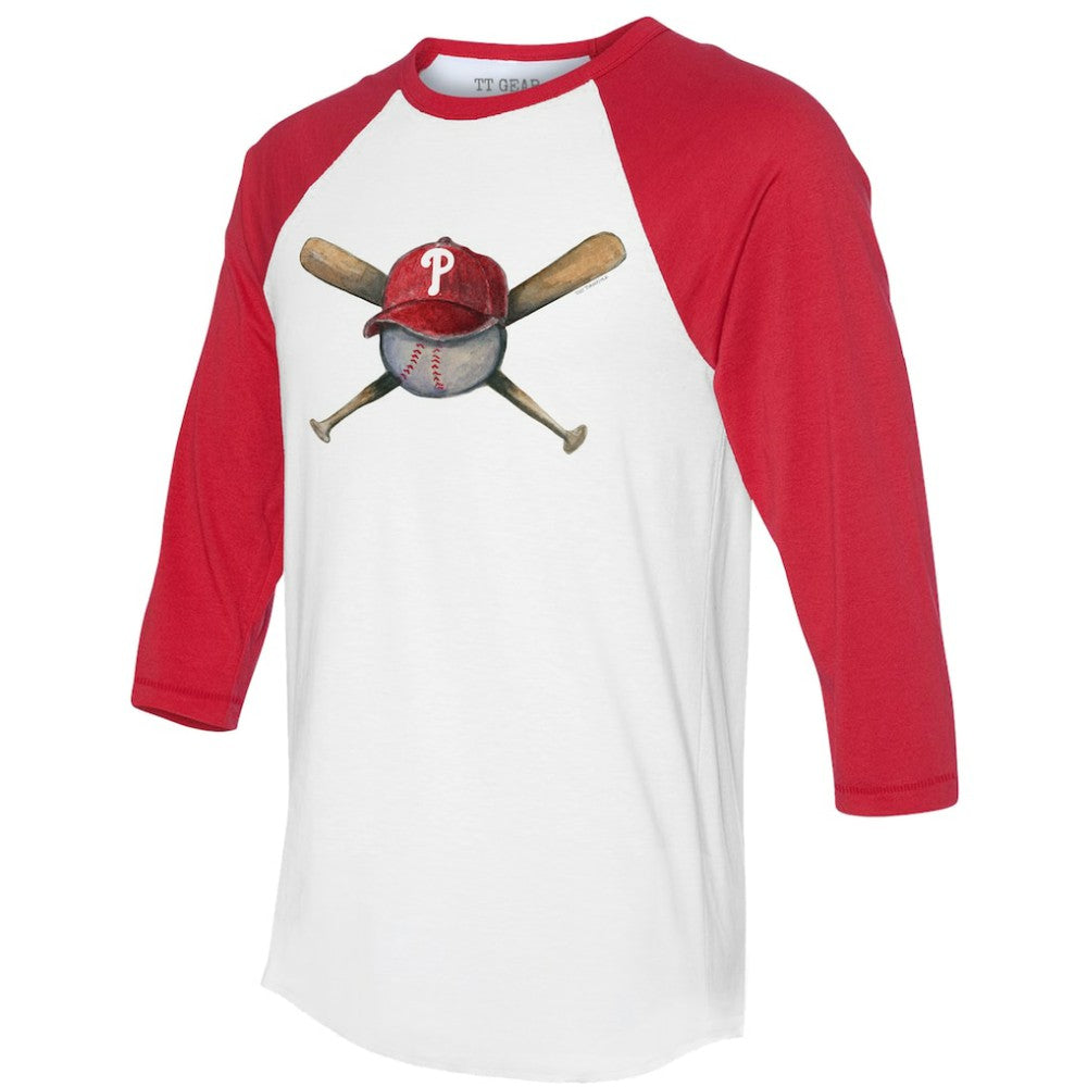 Philadelphia Phillies Tiny Turnip Women's Hat Crossbats 3/4-Sleeve Raglan T-Shirt White/Red