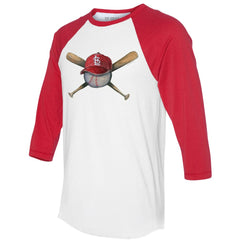 St. Louis Cardinals Tiny Turnip Women's Hat Crossbats 3/4-Sleeve Raglan T-Shirt White/Red