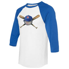 Chicago Cubs Tiny Turnip Women's Hat Crossbats 3/4-Sleeve Raglan T-Shirt White/Royal