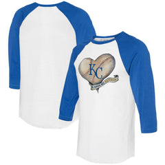 Kansas City Royals Tiny Turnip Women's Heart Banner 3/4-Sleeve Raglan T-Shirt White/Royal