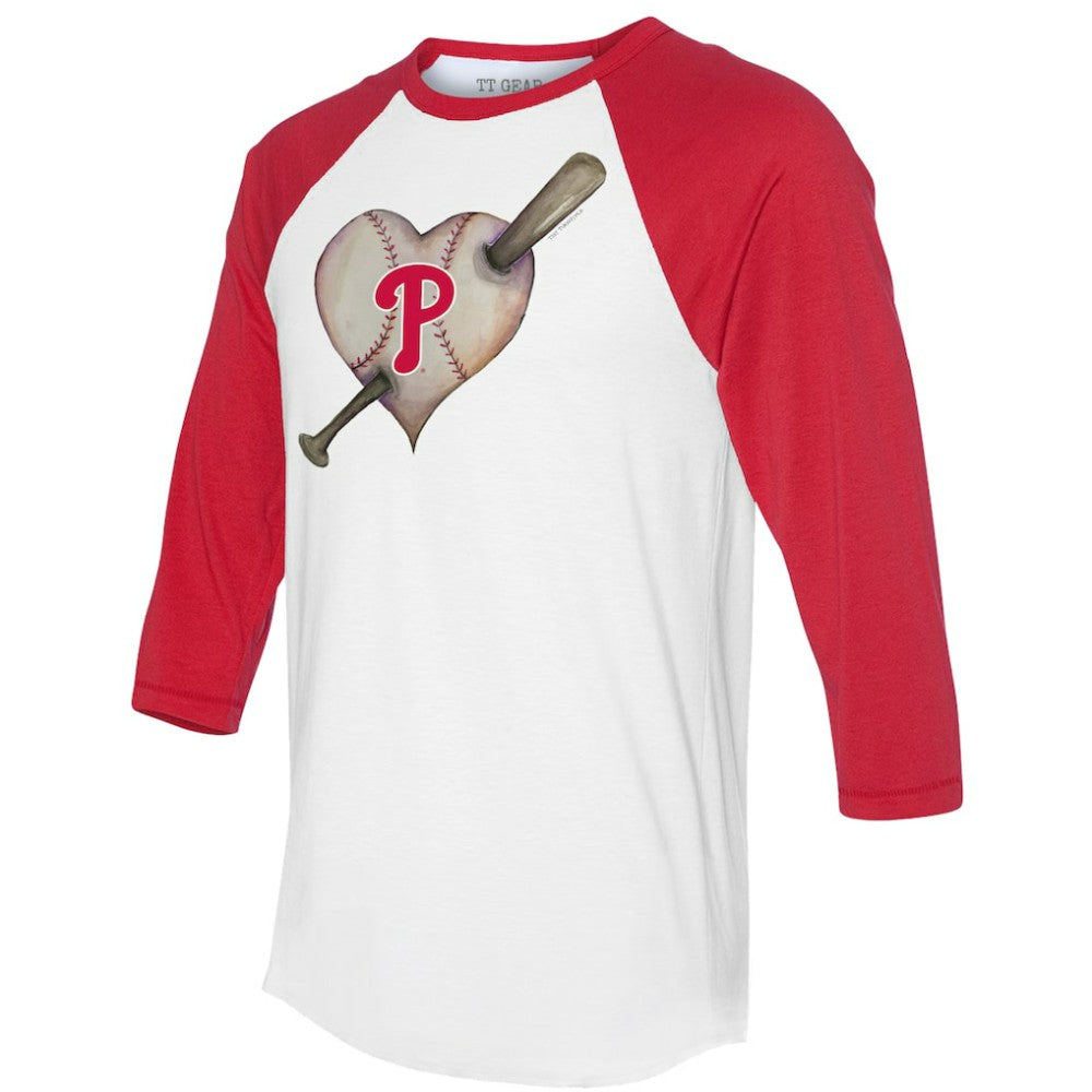 Philadelphia Phillies Tiny Turnip Women's Heart Bat 3/4-Sleeve Raglan T-Shirt White/Red