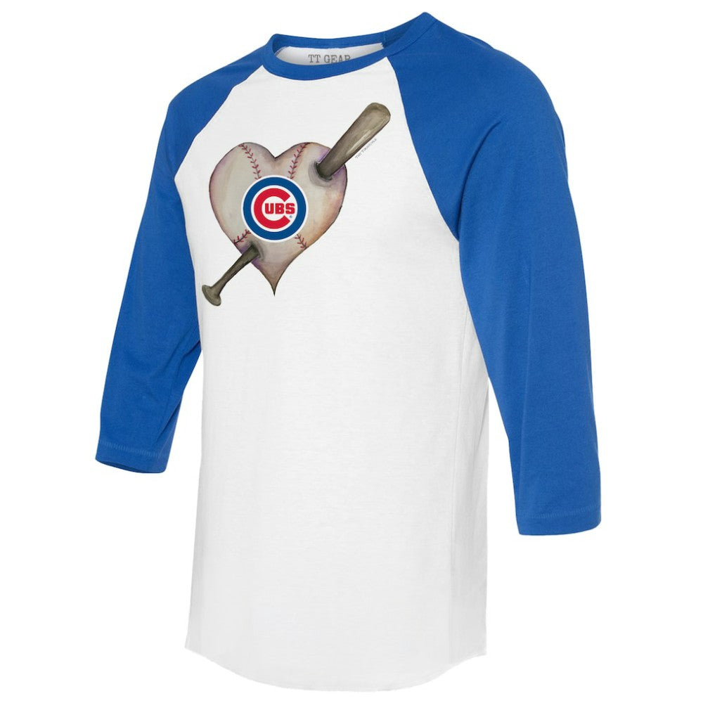 Chicago Cubs Tiny Turnip Women's Heart Bat 3/4-Sleeve Raglan T-Shirt White/Royal