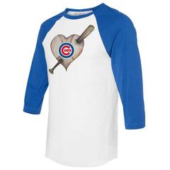 Chicago Cubs Tiny Turnip Women's Heart Bat 3/4-Sleeve Raglan T-Shirt White/Royal