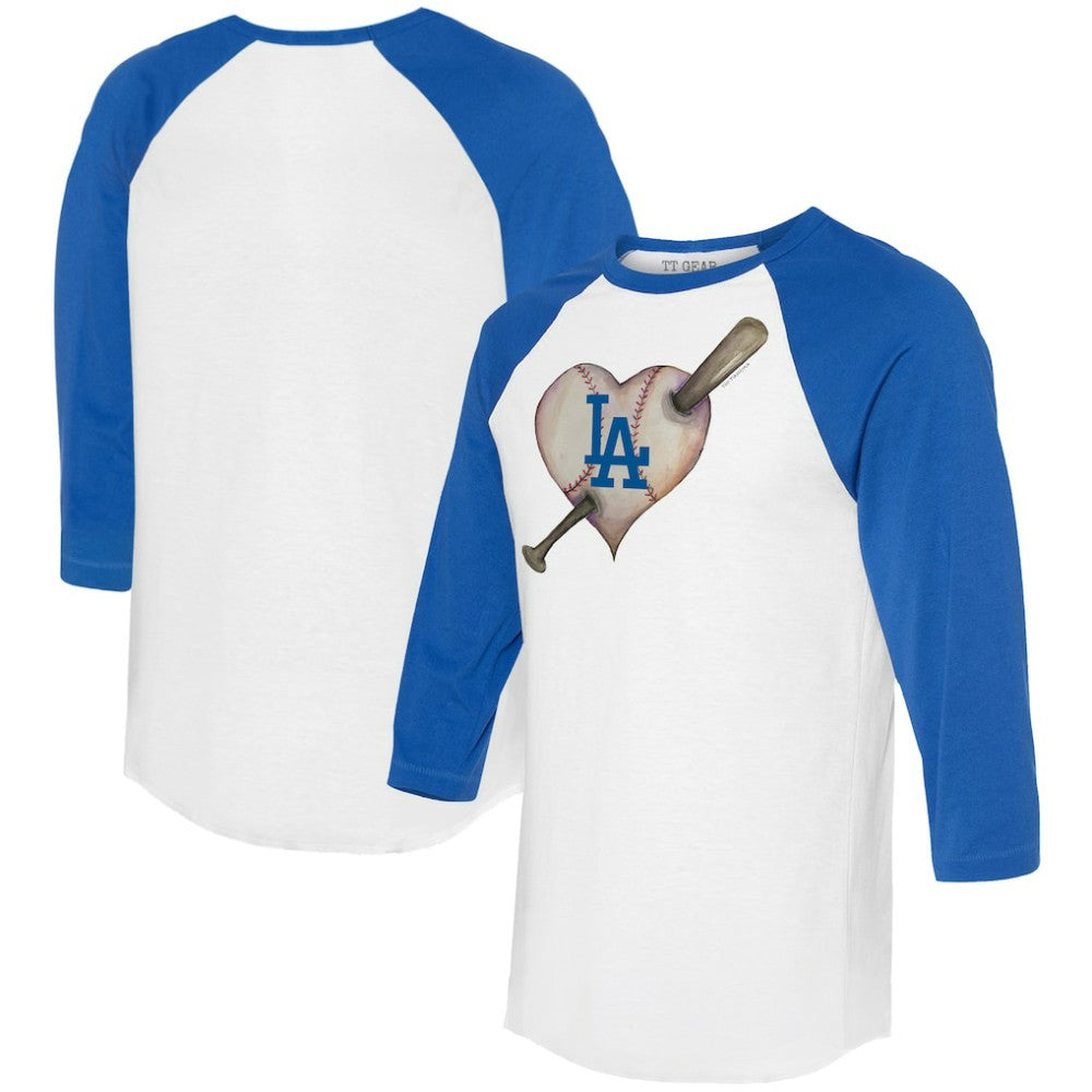 Los Angeles Dodgers Tiny Turnip Women's Heart Bat 3/4-Sleeve Raglan T-Shirt White/Royal