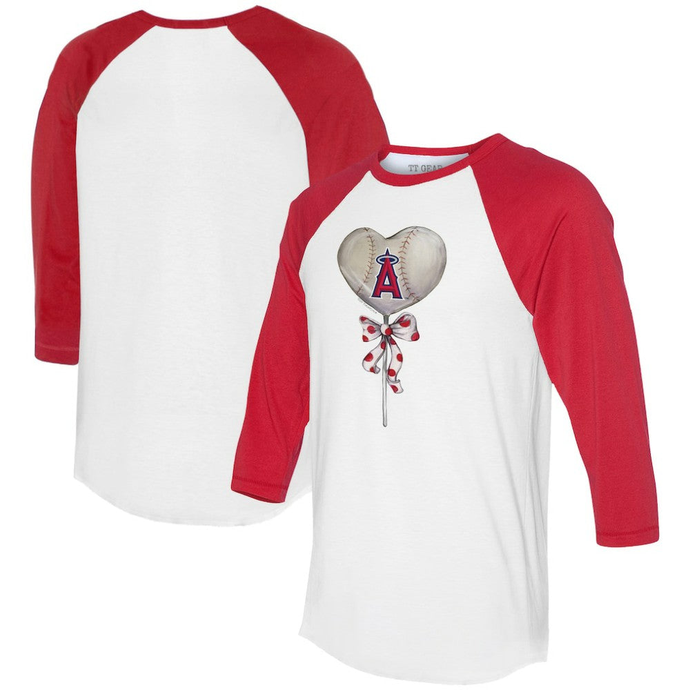 Los Angeles Angels Tiny Turnip Women's Heart Lolly 3/4-Sleeve Raglan T-Shirt White/Red