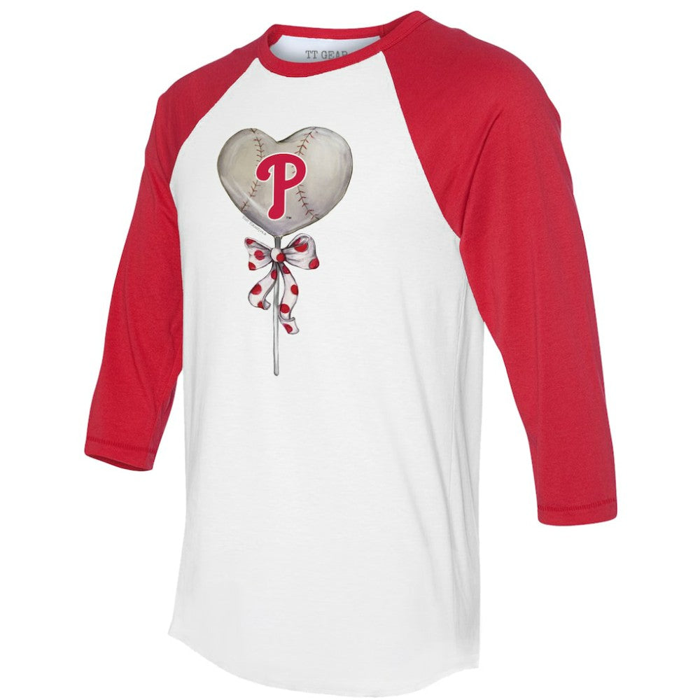 Philadelphia Phillies Tiny Turnip Women's Heart Lolly 3/4-Sleeve Raglan T-Shirt White/Red
