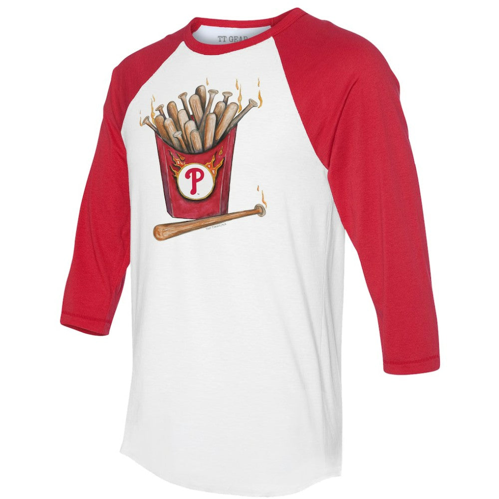 Philadelphia Phillies Tiny Turnip Women's Hot Bats 3/4-Sleeve Raglan T-Shirt White/Red