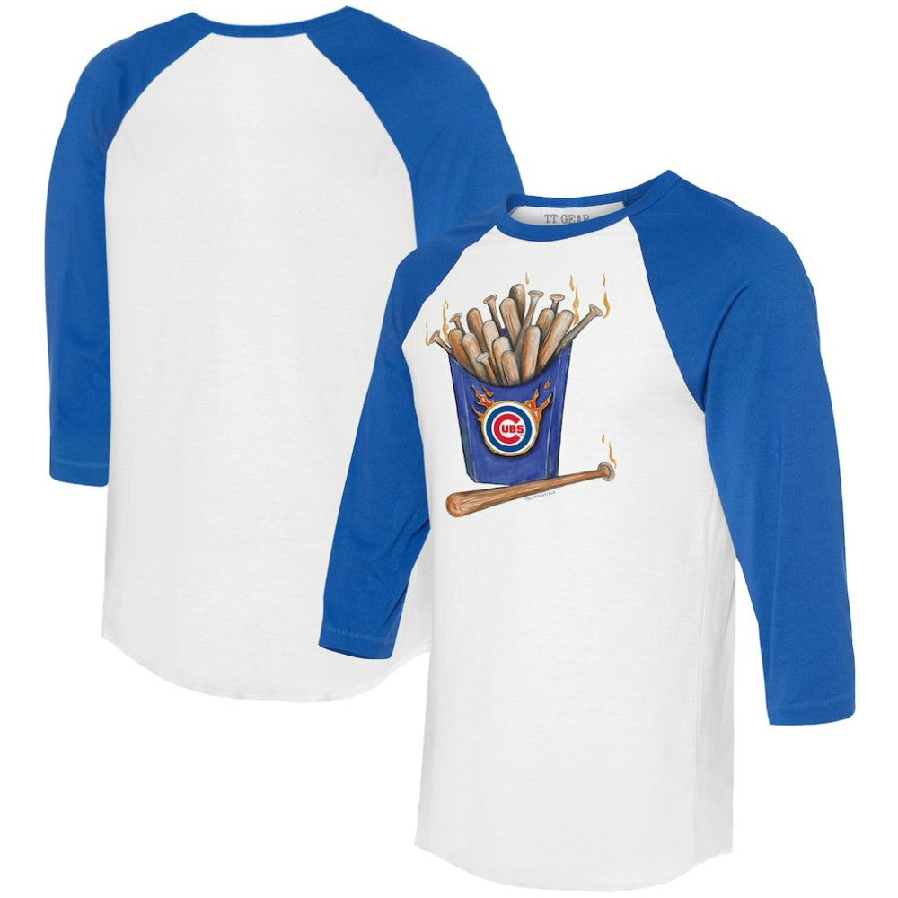 Chicago Cubs Tiny Turnip Women's Hot Bats 3/4-Sleeve Raglan T-Shirt White/Royal