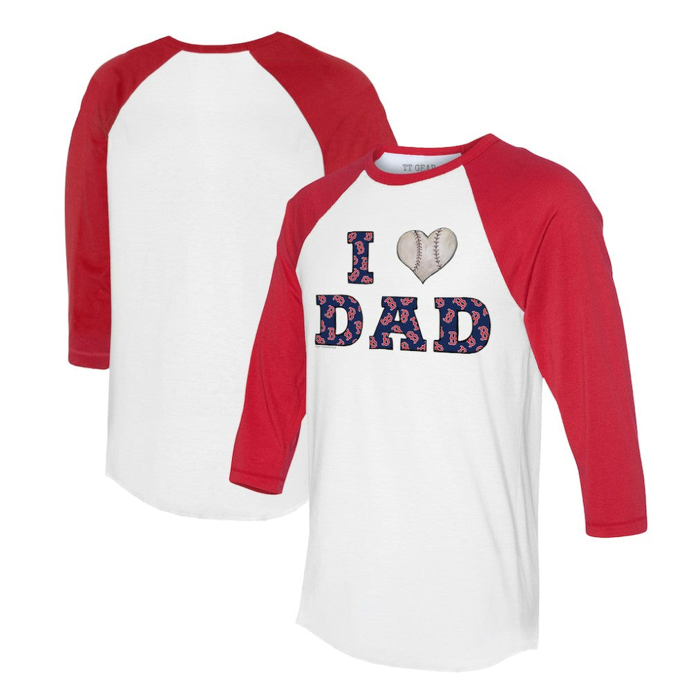 Boston Red Sox Tiny Turnip Women's I Love Dad 3/4-Sleeve Raglan T-Shirt White/Red