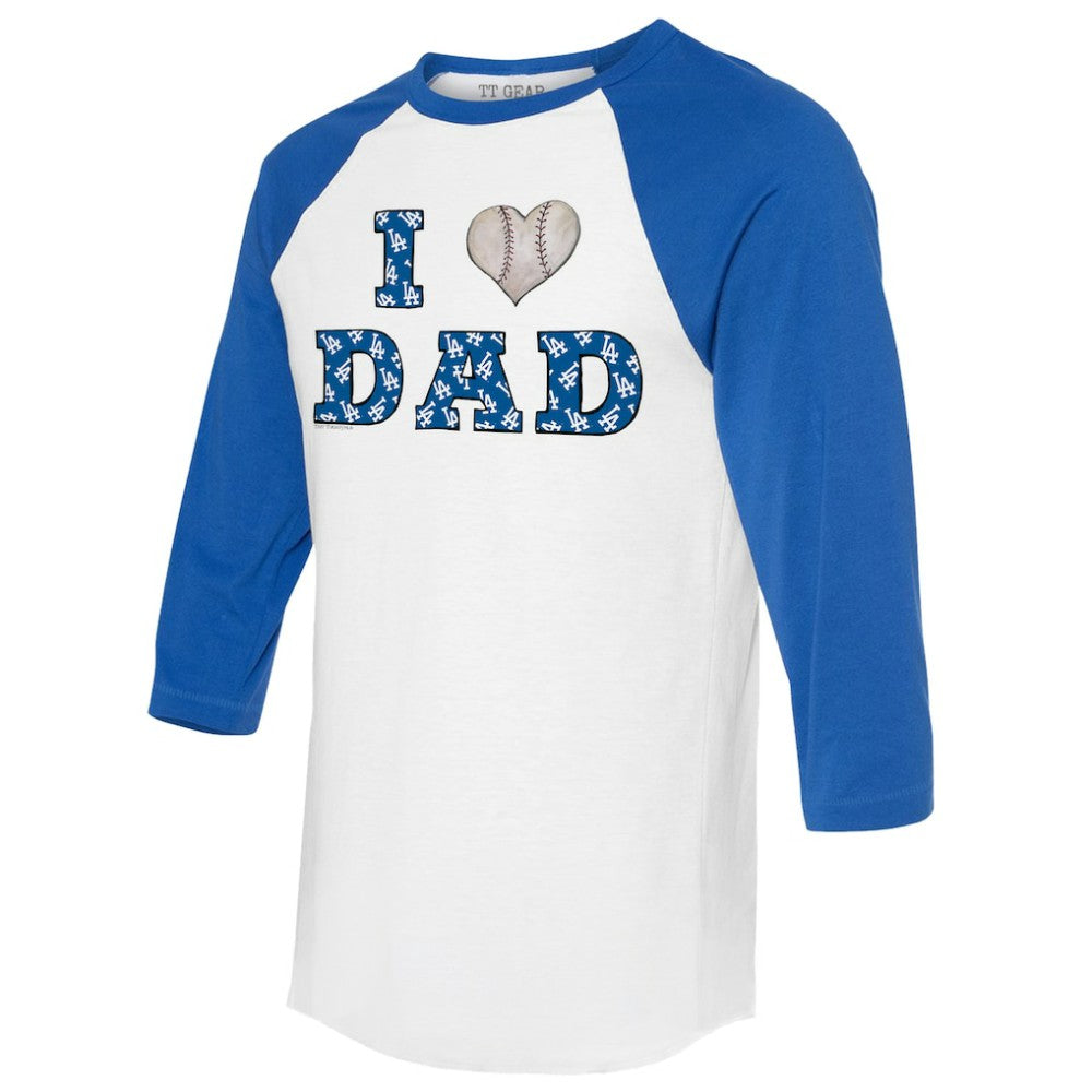 Los Angeles Dodgers Tiny Turnip Women's I Love Dad 3/4-Sleeve Raglan T-Shirt White/Royal
